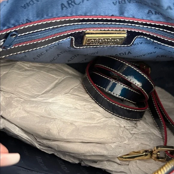 Arcadia Dark Blue Embossed Satchel - Picture 4 of 8